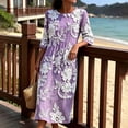 thumbnail image 6 of VBVC Women's and Women's Plus 3/4 Sleeve Midi Dress, Summer Casual Crew Neck Dress For Women, Ladies' Loose Fit Floral Dress with Pockets,Purple,S-5XL, 6 of 7