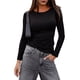 thumbnail image 1 of Camisetas de Larga con Cuello Redondo para Mujer, Estilo Casual y Ajustado, de Color Liso. Ropa Básica de Otoño. Negro L, 1 of 7