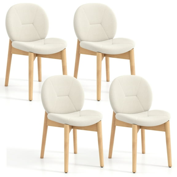 Gymax 4PCS Wooden Dining Chairs Soft Boucle Upholstered Kitchen Chairs w/ Curved Seat