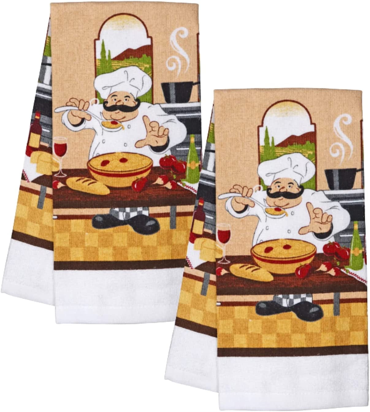 SET of 2 Fabric Printed Kitchen Potholders Italian Bistro Cooking Chef Themed 