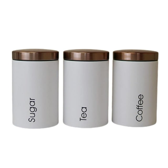 Rongfmy 3 Containers with Lids, Coffee, Tea, Sugar Food Storage Container Jars with Lids A-White 3Pcs