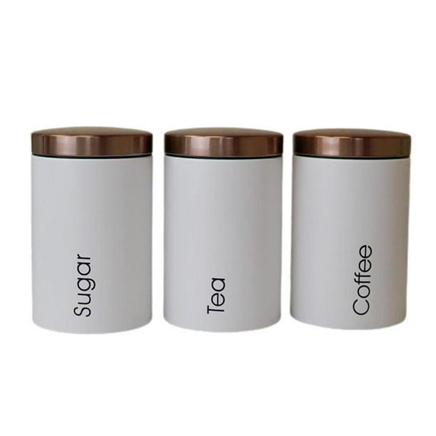 3pcs Té Azúcar Café Botes de almacenamiento Encimera Ahorro de espacio A-Blanco 3 piezas