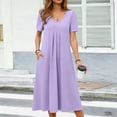 thumbnail image 2 of UVEASISHA Casual Midi Dresses for Women V Neck A Line Flowy Dress Pleated Short Sleeve Summer Dresses Elegant Wedding Guest Dress with Pockets Purple XXL, 2 of 7