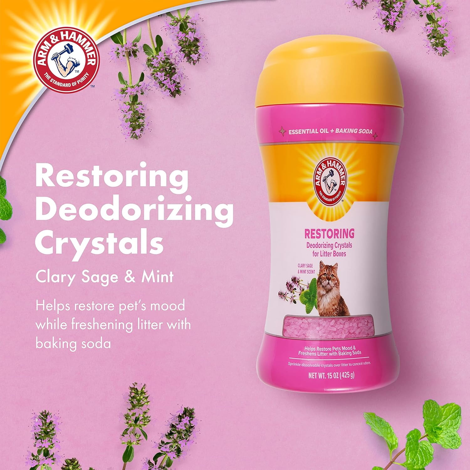 (3 pack) Arm & Hammer Deodorizing Cat Litter Crystals for Litter Boxes, Clary Sage & Mint Scent 15 oz.