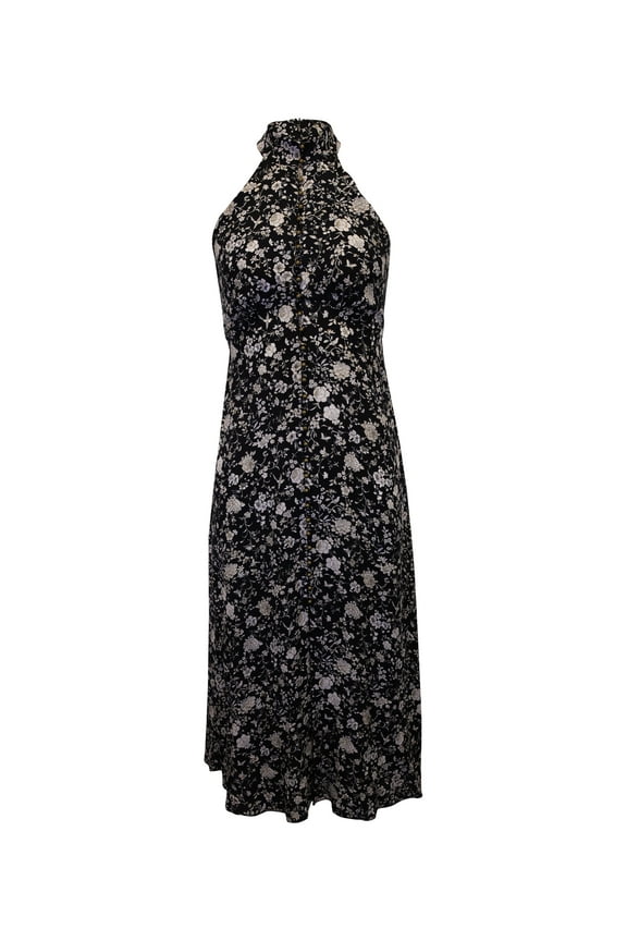 Pre-Owned Zimmermann Floral-Print Halter-Neck Midi Dress in Black Silk