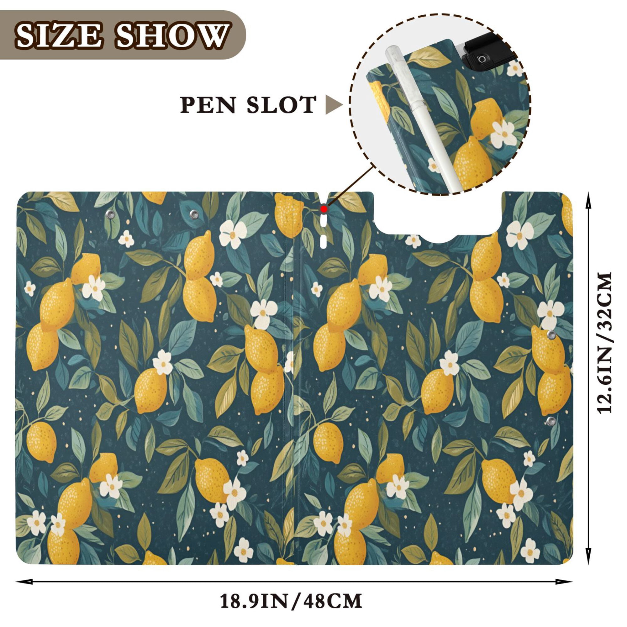 FORMRS A4 Clipboard Folder with Pen Holder Horizontal Foldable School Office Binder, Blue Lemons