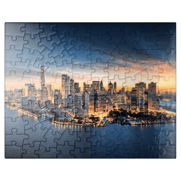 MyPuzzle - New York City Panoramic Skyline At Sunrise. - Premium 100 Piece Jigsaw Puzzle for Adults