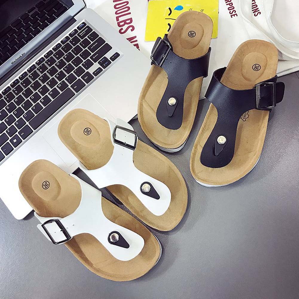 Kepooman Women' s Summer Casual Flip Flop with Adjustable Buckle, Ladies Flat Cork Sandals Open Toe Slide Shoe for Travel Beach, Black, US-7 Kepooman Women' s Summer Casual Flip Flop with Adjustable Buckle, Ladies Flat Cork Sandals Open Toe Slide Shoe for Travel Beach, Black, US-7