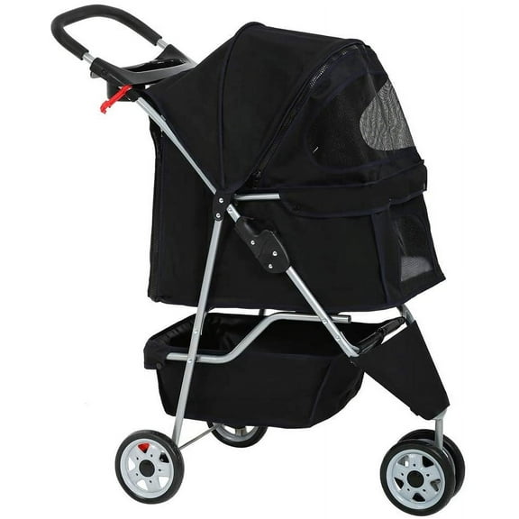 BestPet Nouvelle Poussette pour Animaux Noire Cage pour Chat et Chien Poussette à 3 Roues Transport Pliant de Voyage T13