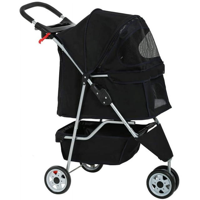 BestPet Nouvelle Poussette pour Animaux Noire Cage pour Chat et Chien Poussette à 3 Roues Transport Pliant de Voyage T13