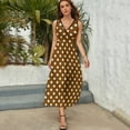 thumbnail image 3 of White And Brown Polka Dots Womens Night Club Maxi Dress V Neck Sleeveless Bohemia Long Dresses, 3 of 9