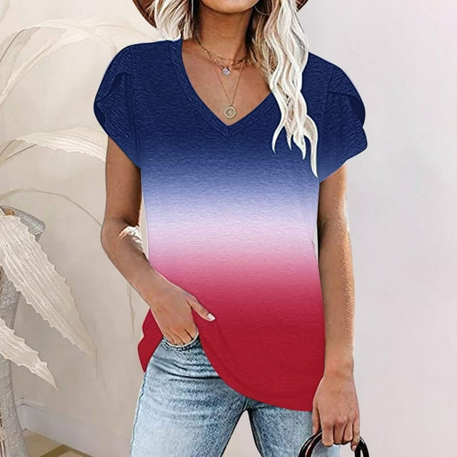 Fiudx Camisas para Mujer Blusa de Manga Corta con Cuello En V Estampada a La Moda para Mujer