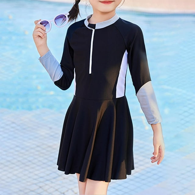 Odeerbi 2-8 Años Niñas Manga Larga Rash Guard Trajes de Baño Playa Una Pieza Entrenamiento Atlético Vestido de Baño Surf