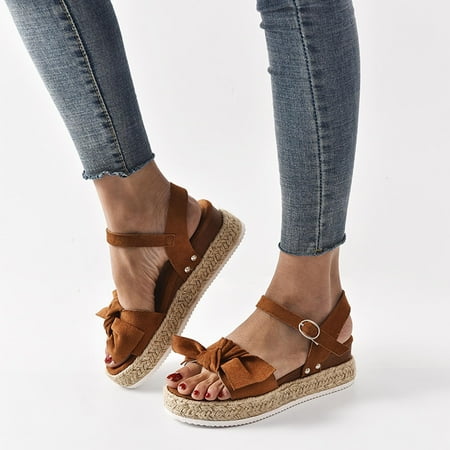 

absuyy Wedge Sandals for Women Open Toe Fashion Casual Summer Slide Sandals #161 Brown