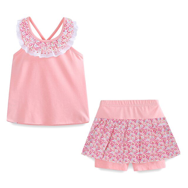 AAMILIFE Girls Backless Flower Cold Shoulder Tops and Skirted Short Swimwear Set Kids Swimming Suit