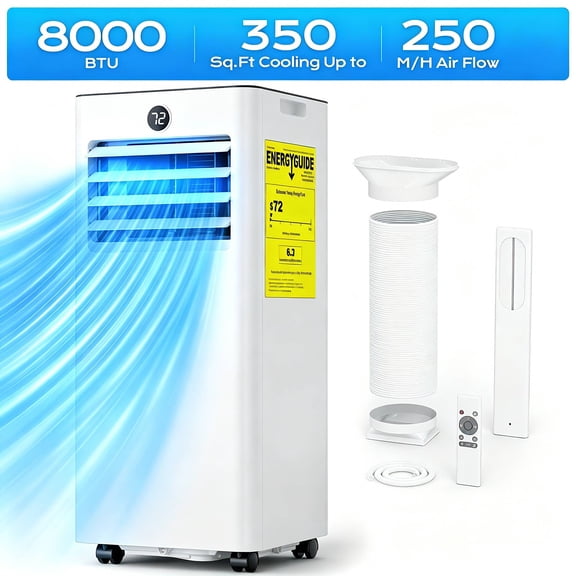 Nepsam 8000 BTU Portable Air Conditioners, 4 In1 Air Conditioner with Remote Control, Portable AC Cooling Range up to 350 Sq.ft, Windows Kit, White