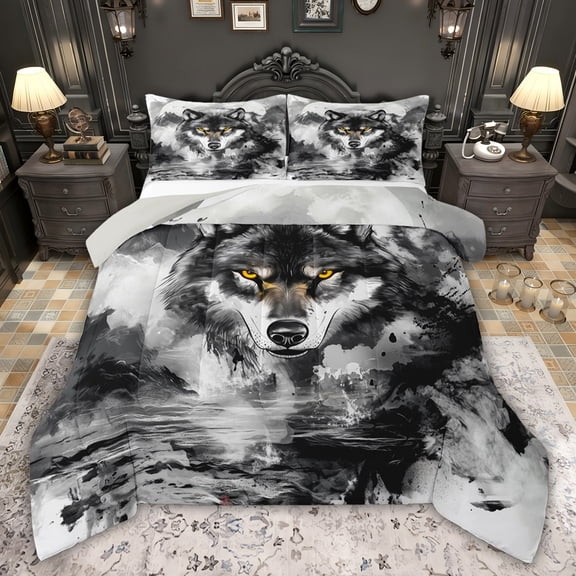 Castle Fairy Safari Wolf Twin Comforter Sets,Watercolor Animal Bedding Set