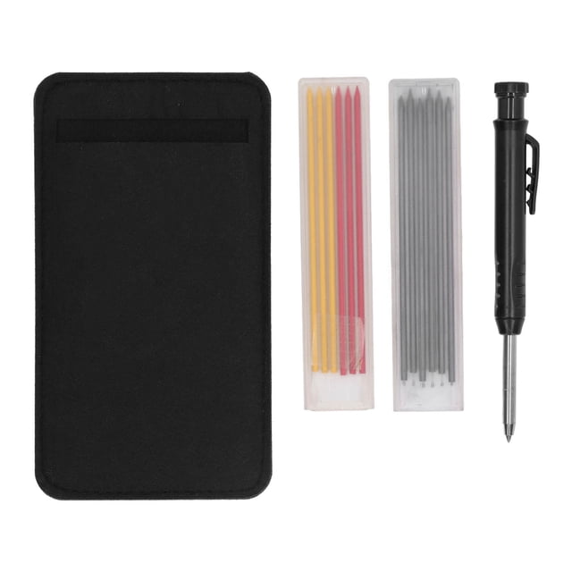 Kit de Crayon de Charpentier Mécanique avec Aiguiseur Intégré 2.8mm Recharges Kit de Crayon pour Menuiserie Noir