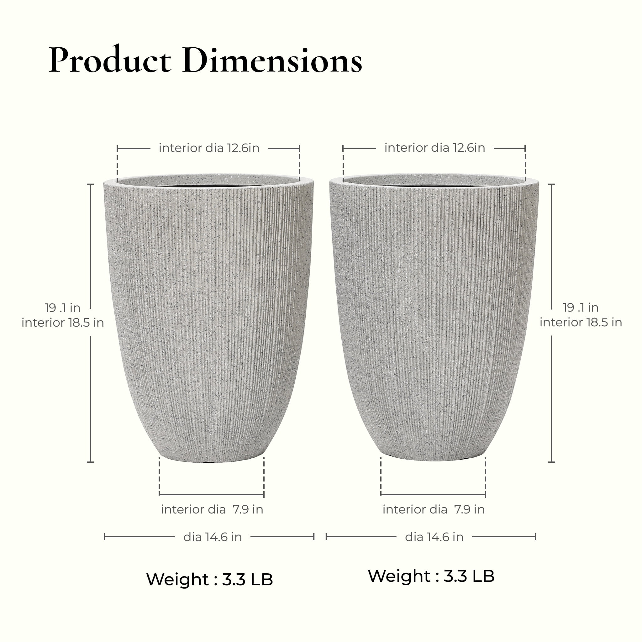 LuxenHome 2-Piece Mediterranean Beige Tall Tapered Round Plastic Planters Set
