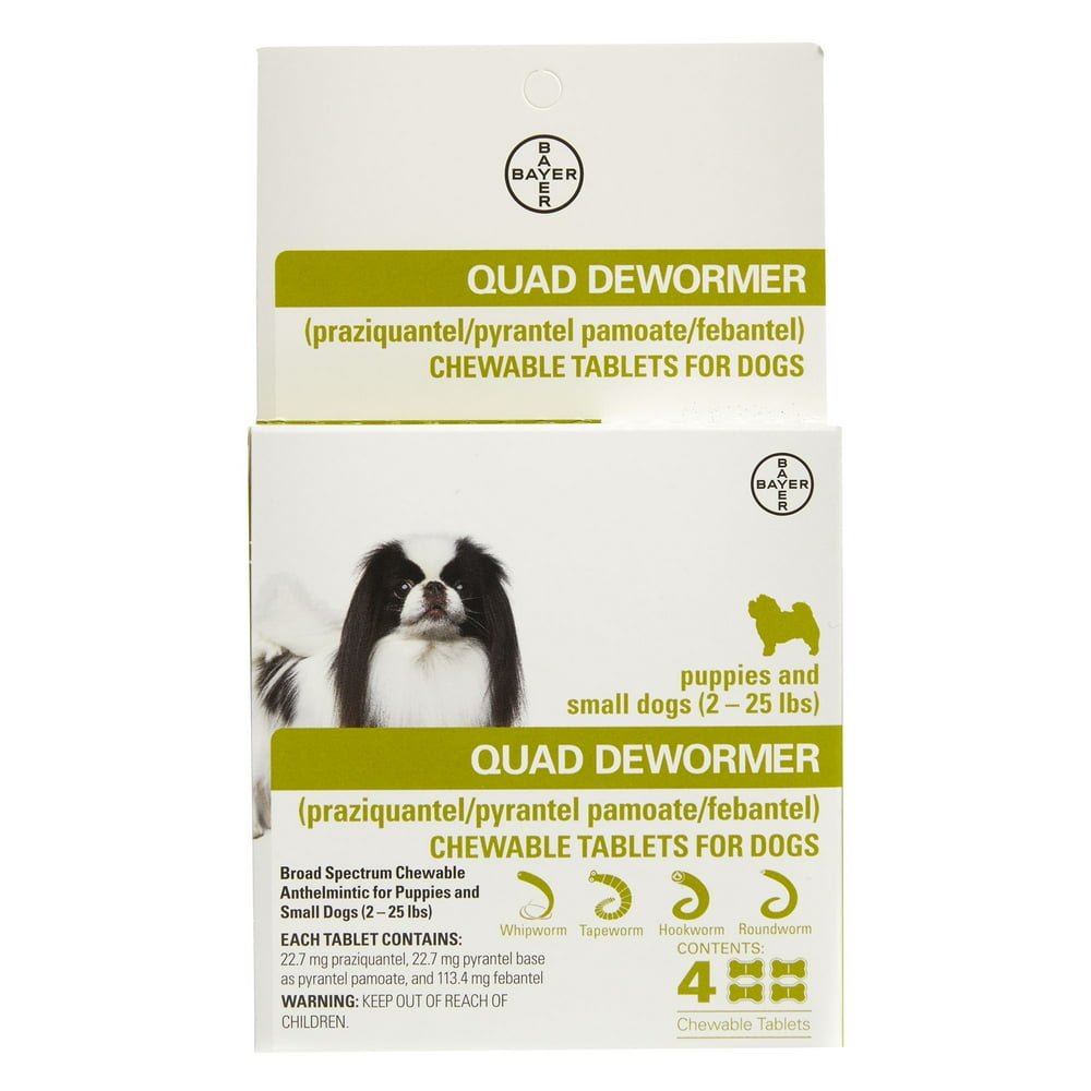 Bayer Chewable Quad Dewormer for Small Dogs, 225 lbs, 4 Chewable