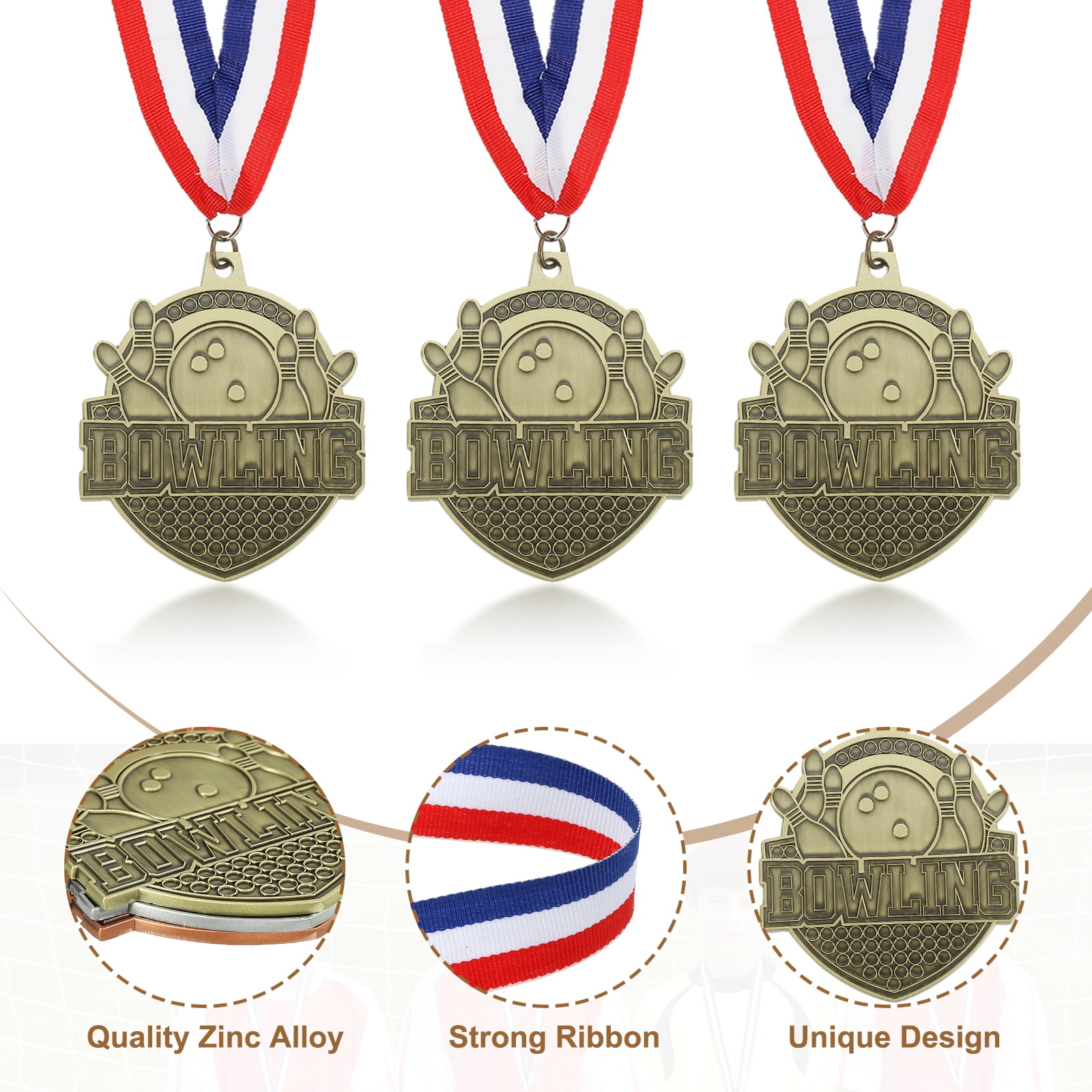 Uxcell Bowling Games Award Medals with Ribbons, Winner Medals Prizes for Competitions Sports Party Gold