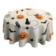 thumbnail image 4 of Beige Halloween Pumpkins Ghosts and Bats Round Tablecloth 60"x60",Wrinkle Wipeable Table Cloth for Kitchen Dining Room Picnic Patio Party, 4 of 6