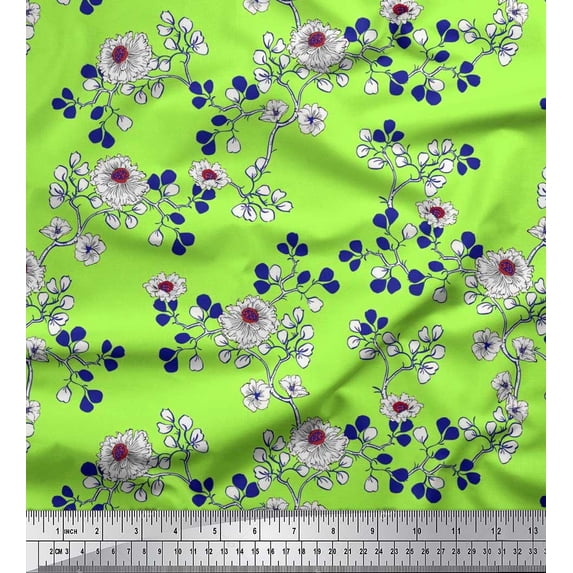 Soimoi Cotton Cambric Fabric Leaves & Carnation Floral Print Sewing Fabric Yard 42 Inch Wide