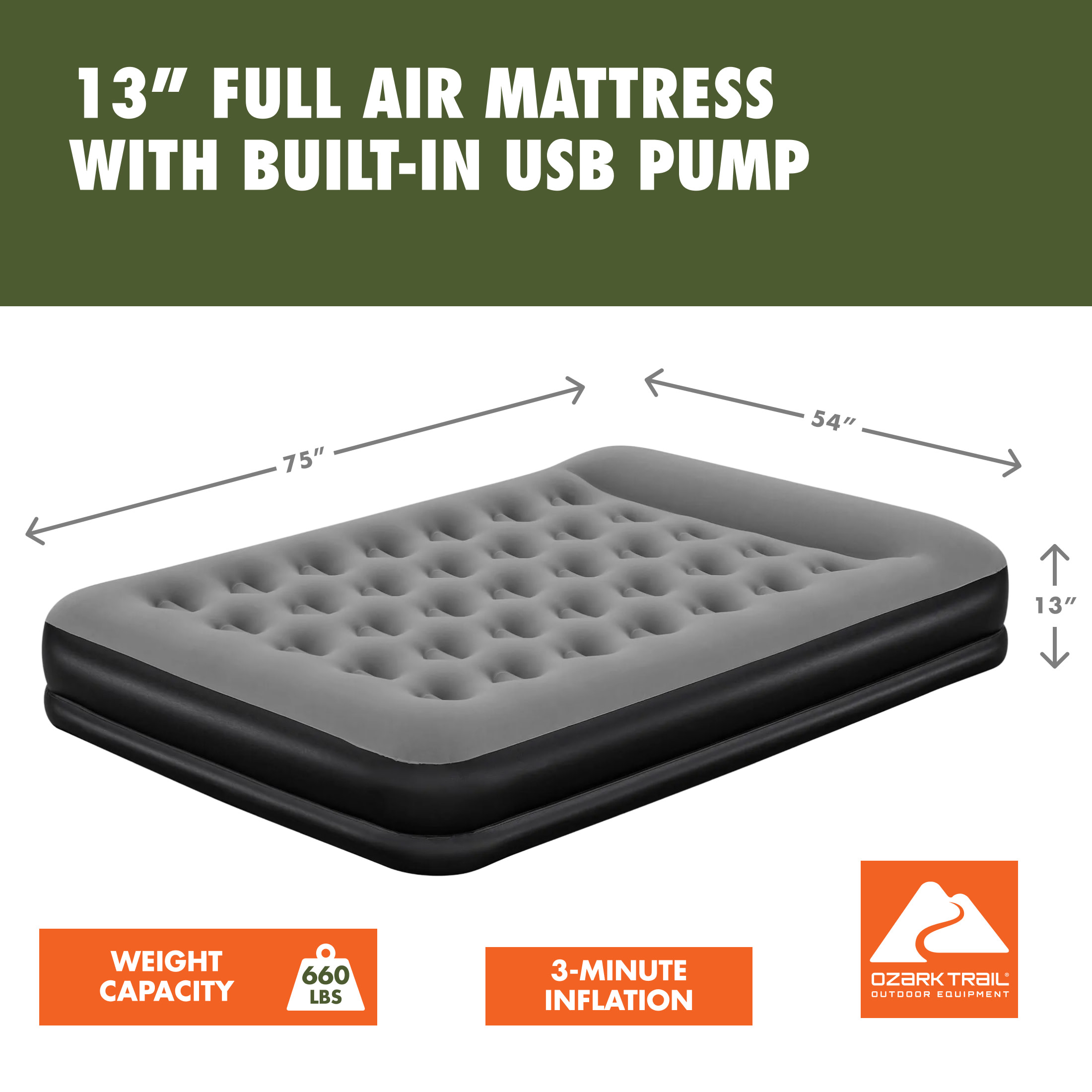 Colchón inflable de 13 pulgadas Ozark Trail con bomba USB integrada 2