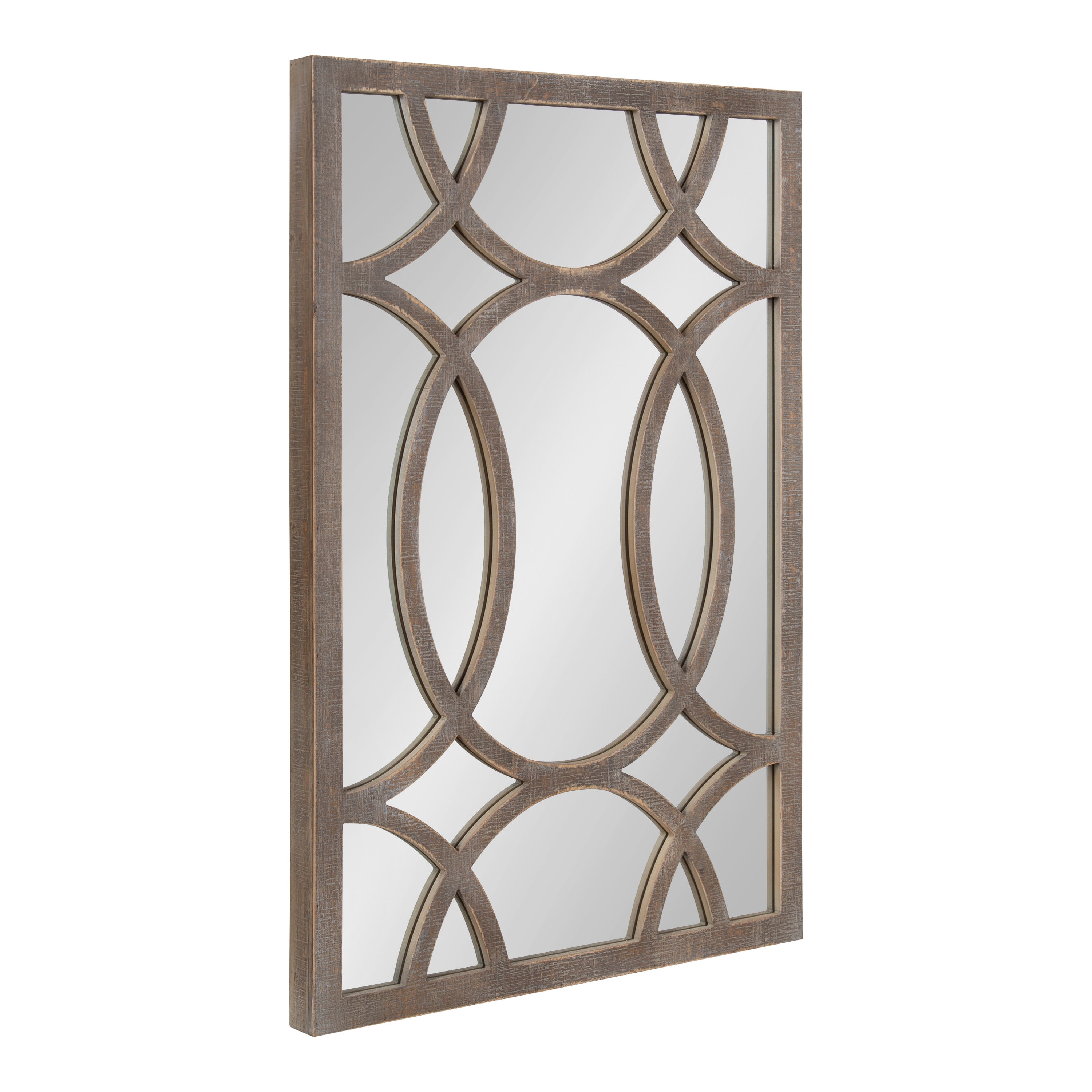 Tolland Farmhouse Fretwork Wooden Wall Mirror, 24x36, Rustic Brown