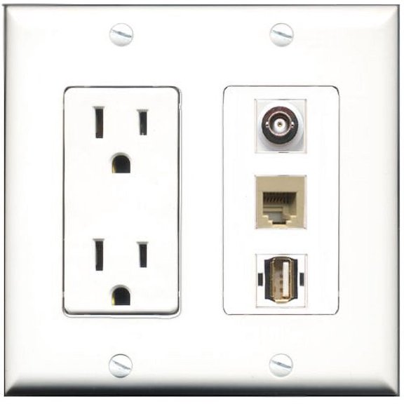 RiteAV - 15 Amp Power Outlet 1 Port USB A-A 1 Port Phone Beige 1 Port BNC Decorative Wall Plate