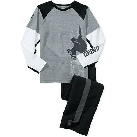 Boys' 2-Piece Skater Set of Layered Tee & Track Pants