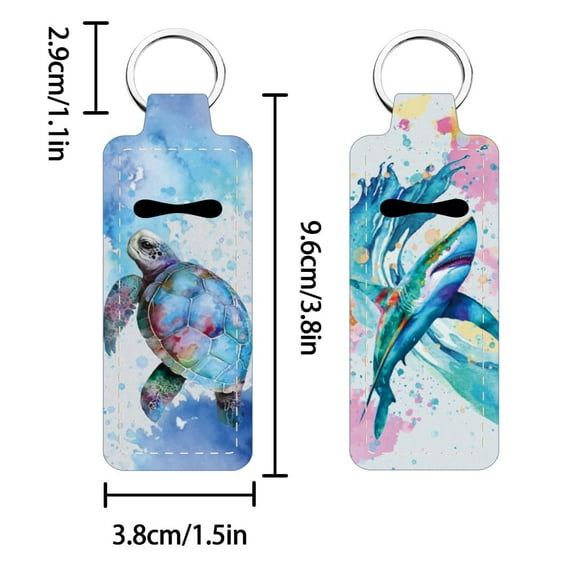 2Pcs Chapstick Holder Keychain 1.5x3.8'' Lip Balm Holder Keychain Lightweight Lipstick Sleeve Pouch with Turtle Pattern for Women Girls
