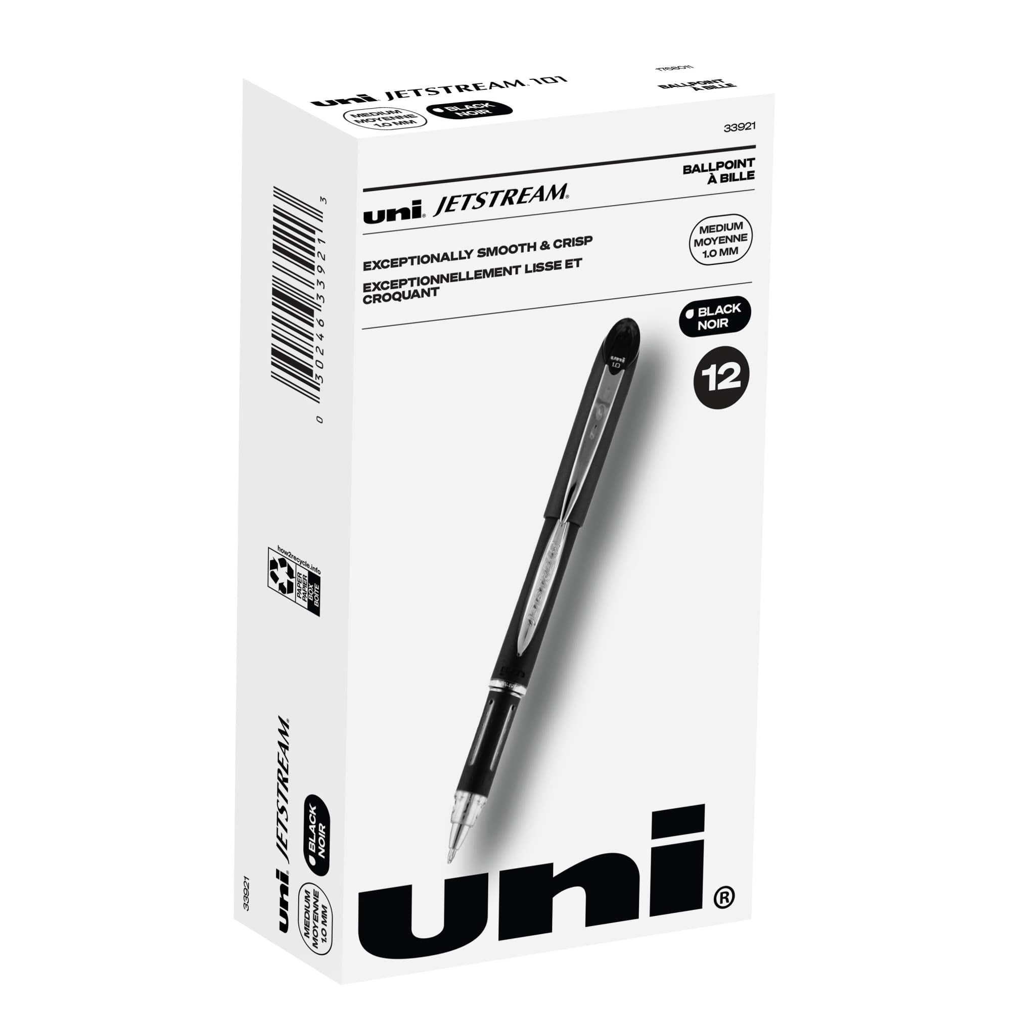 uni-ball® Jetstream™ Ballpoint Pens, Bold Point, 1.0 mm, Black Barrel, Black Ink, Box Of 12