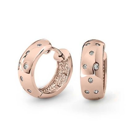 Bling Jewelry Etoile CZ Rose Gold Plated Silver Huggie Earrings