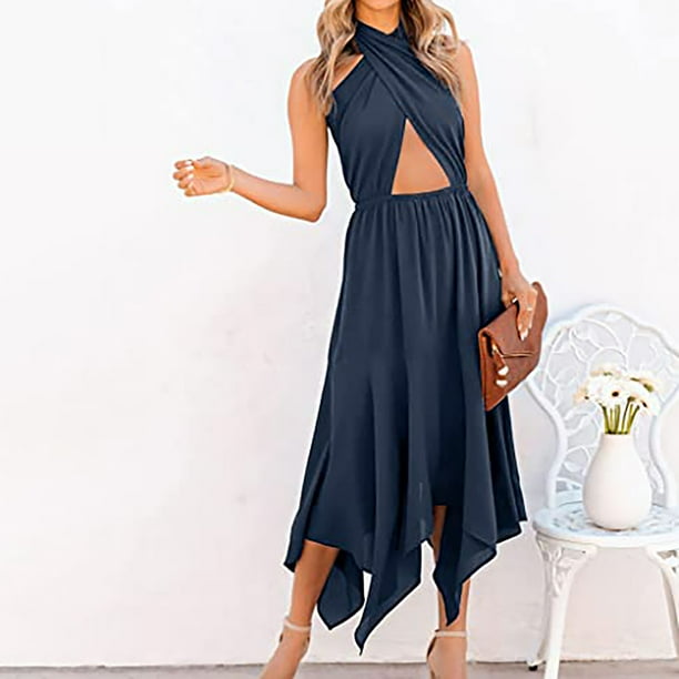 TIANEK Female Semi Formal Dress Floral Halter Neck Comfortable Ball