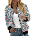 thumbnail image 2 of Ftwytp Women Floral Print Bomber Jacket Full Zip Slim Fit Long Sleeve Hoodless Lightweight Baseball Jacket Coat Casual Sweatshirts Jacket Leisure Coats, 2 of 5