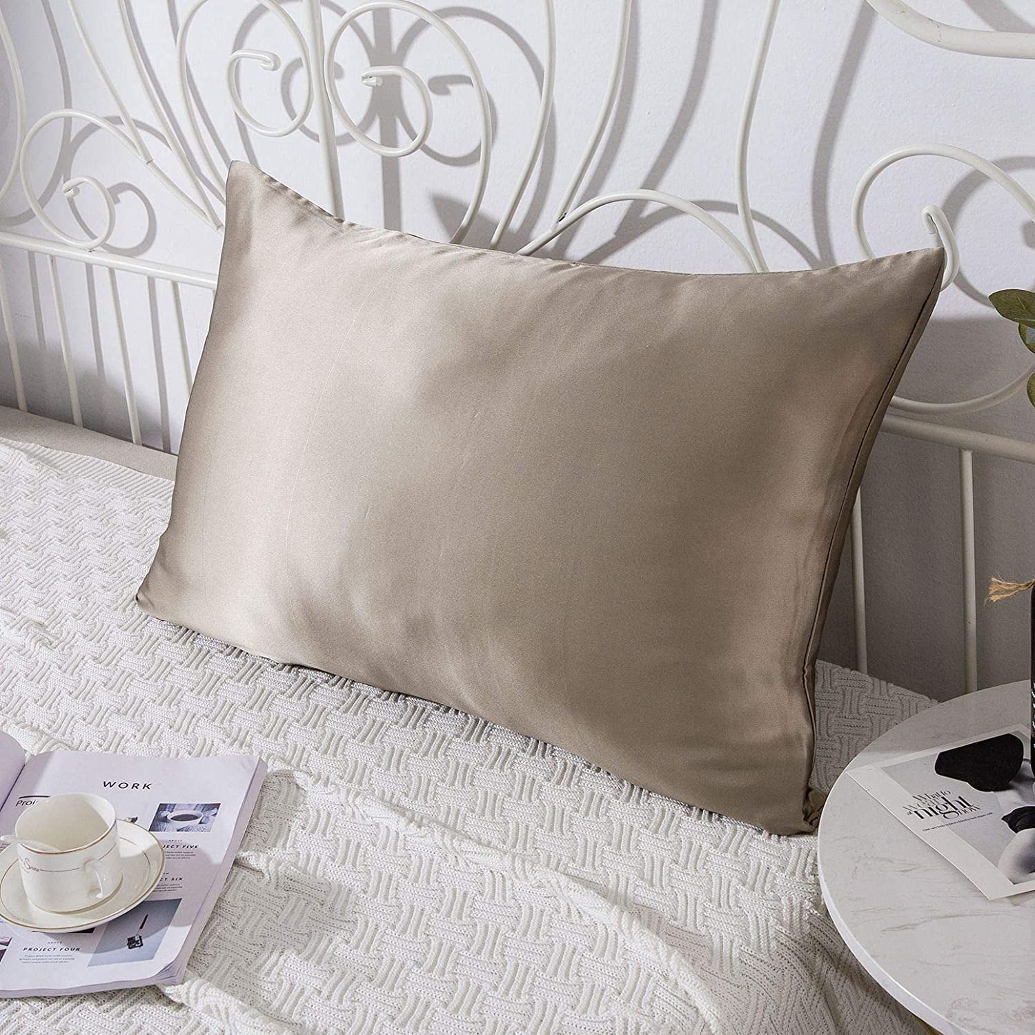 SLPBABY 100% Natural Pure Silk Pillowcase for Hair and Skin with Hidden Zipper (Taupe, Queen Size)