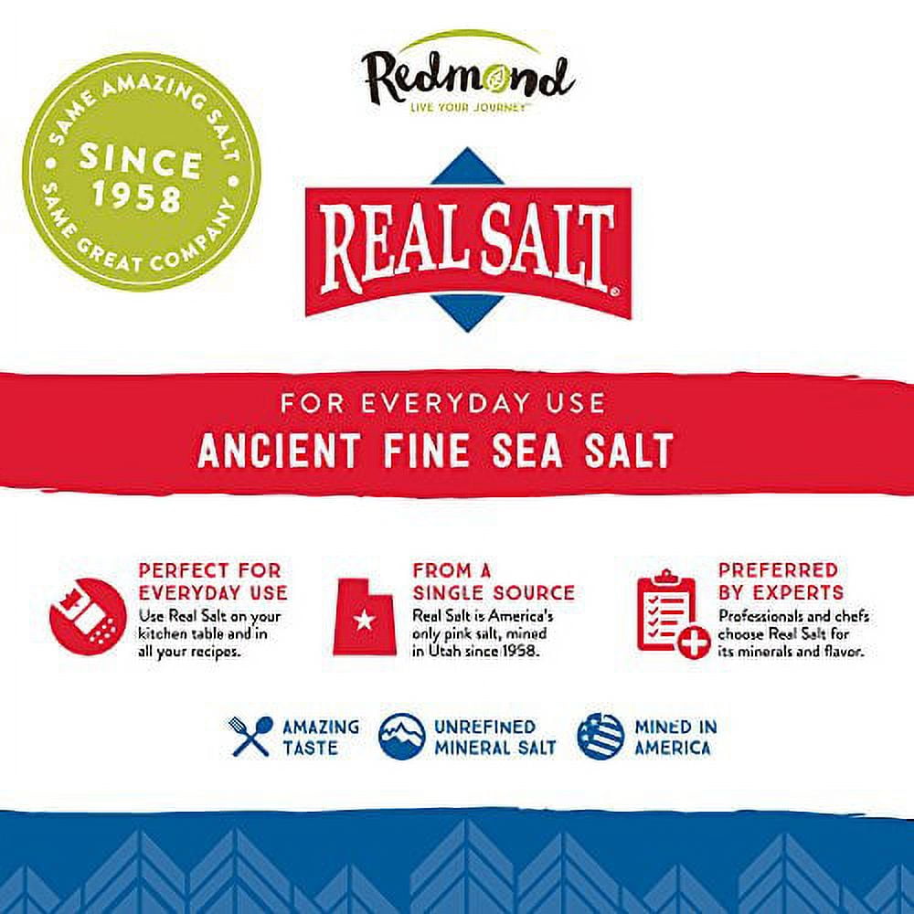 Redmond Real Salt, Ancient Fine Sea Salt, Unrefined Mineral Salt, 26 Ounce Pouch (2 Pack)
