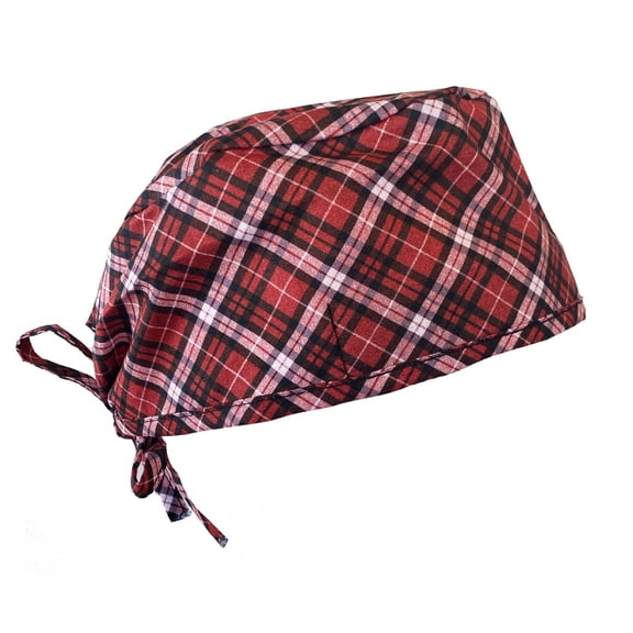 Holiday Christmas Red Plaid Scrub Cap Hat