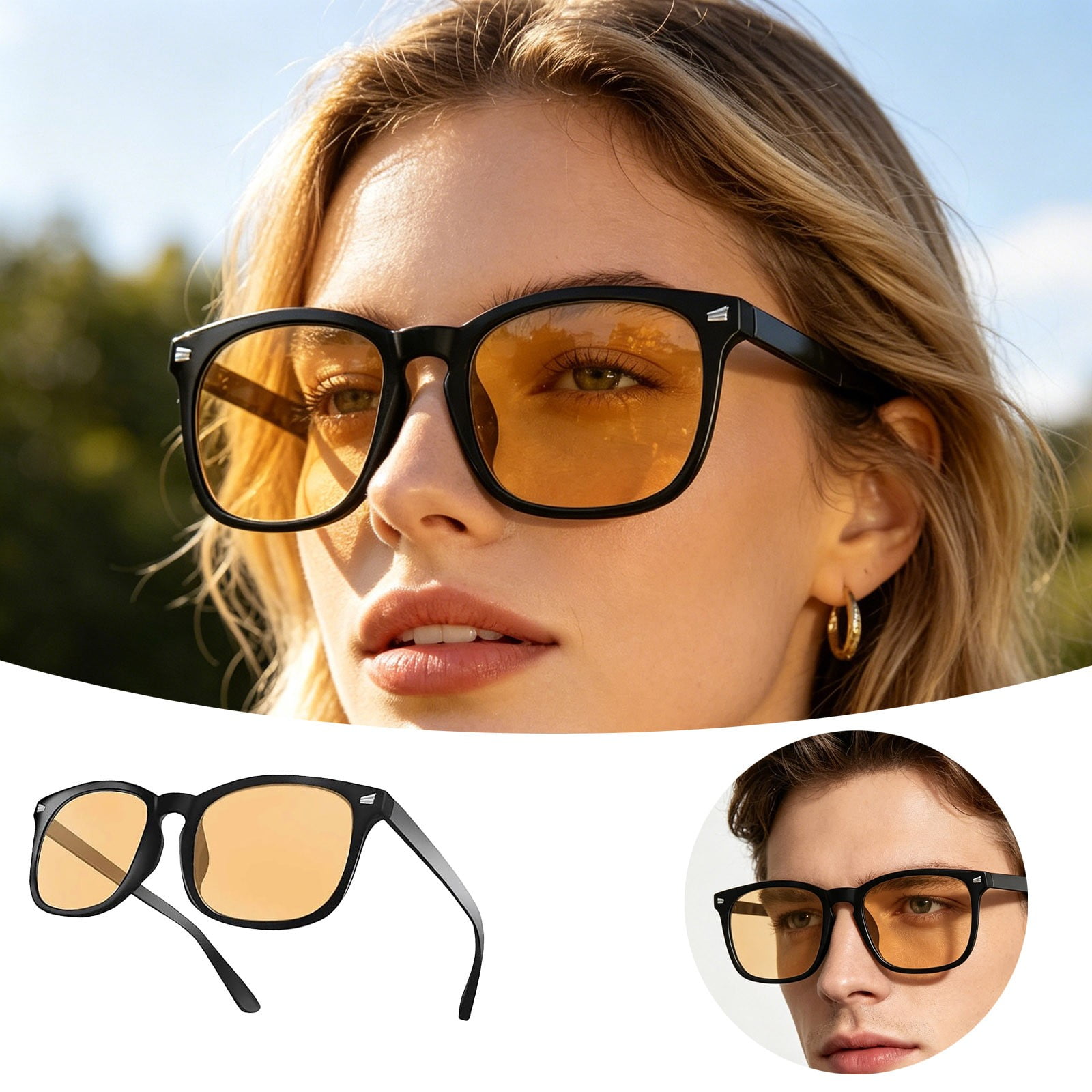 Blue Light Blocking Glasses Anti Glare Eyewear Square Frame Sunglasses For Computer Gaming Reading Night Driving(Orange-14Cm)