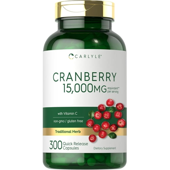 Cranberry Pills 15,000mg | 300 Capsules | with Vitamin C | For Men and Women | by Carlyle