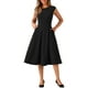 thumbnail image 2 of Vestido de trabajo elegante para mujer Inspire Chic, con mangas cortas, cintura ceñida, corte en A, color negro, 2 of 6