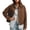 Coffee, variant on Womens Cropped Faux Suede Jacket Point Collar Snap Button Loose Shacket with Patch Pockets Casual Fall Winter Outerwear
