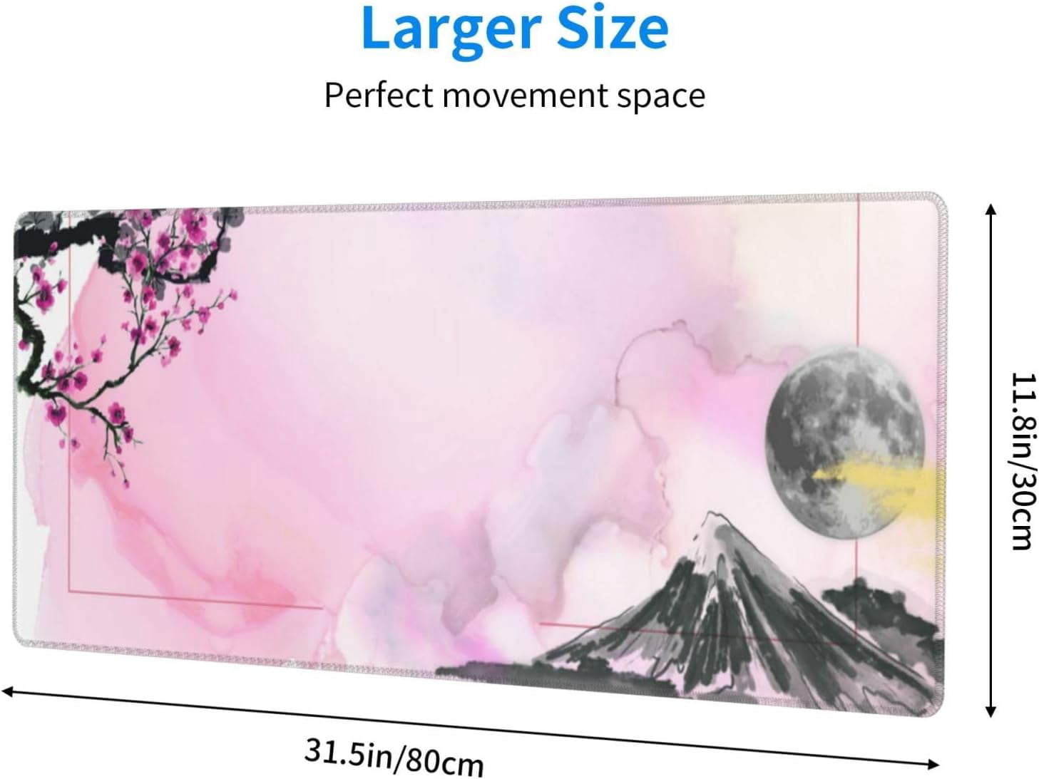 Japanese Cherry Blossom Mouse Pad, Waterproof Sakura Extended Large Gaming Mousepad Desktop, Big Long Non-Slip Plum Mouse Mat for Laptop, Keyboard, Computer for Decor Office, (Pink, 31.5 * 11.8 in)