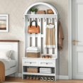 thumbnail image 5 of Hall Tree with , White Arched Entryway Organizer with 8 Hooks and 2 Drawers for Mudroom, 5 of 7