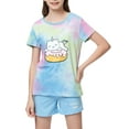 thumbnail image 3 of Tebbis Cute Cat Pajamas for Big Kid Girls Size 10 Tween & Teen Summer Tie dye PJS Set, 3 of 7