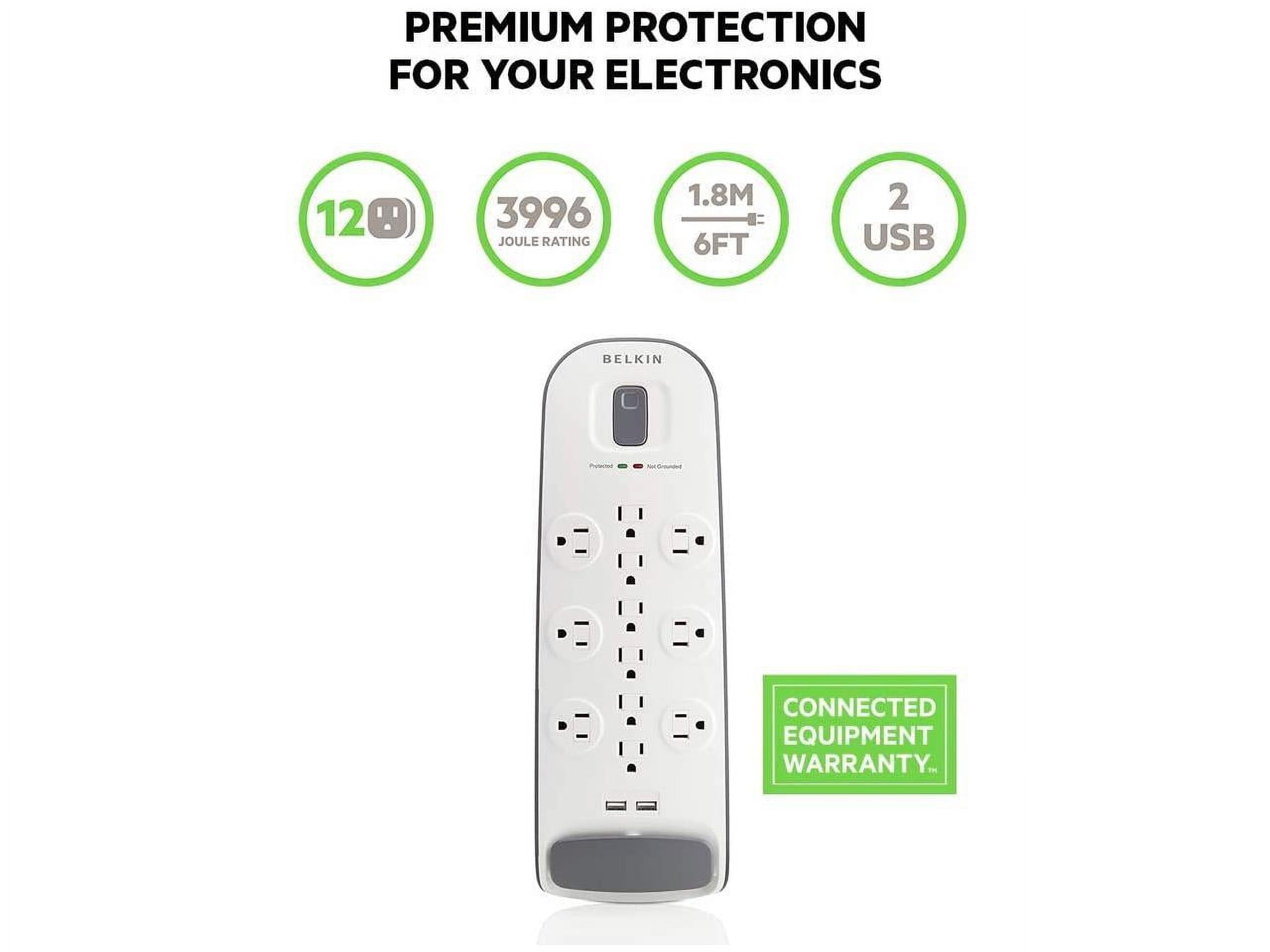 Belkin BV112050-06 12-Outlet Surge Protector with USB Charging, 6 ft. cord, 1 Pack