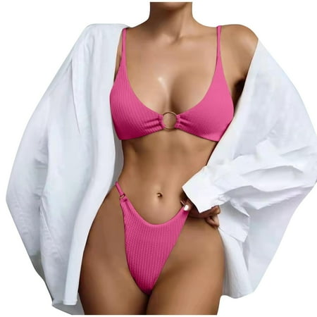 Arnsht 2 Piece Bathing Suits for Women Criss Cross Cut Out Swimsuit Soft Comfort Breathable Triangle High Waisted Cheeky Bikini Set Hot Pink S