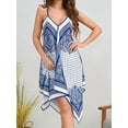thumbnail image 5 of FRSASU Women's Spaghetti Strap Summer Dress V-Neck Handkerchief Hem Paisley Casual Sundress Holiday Beach Mini Dress Blue, 5 of 7