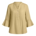 thumbnail image 5 of Craaazy Women's Loose Fit Button V-Neck 3/4 Sleeve Trendy Casual Blouse with Flared Cuffs Lightweight Breathable Summer Wear Top Gifts, 5 of 7